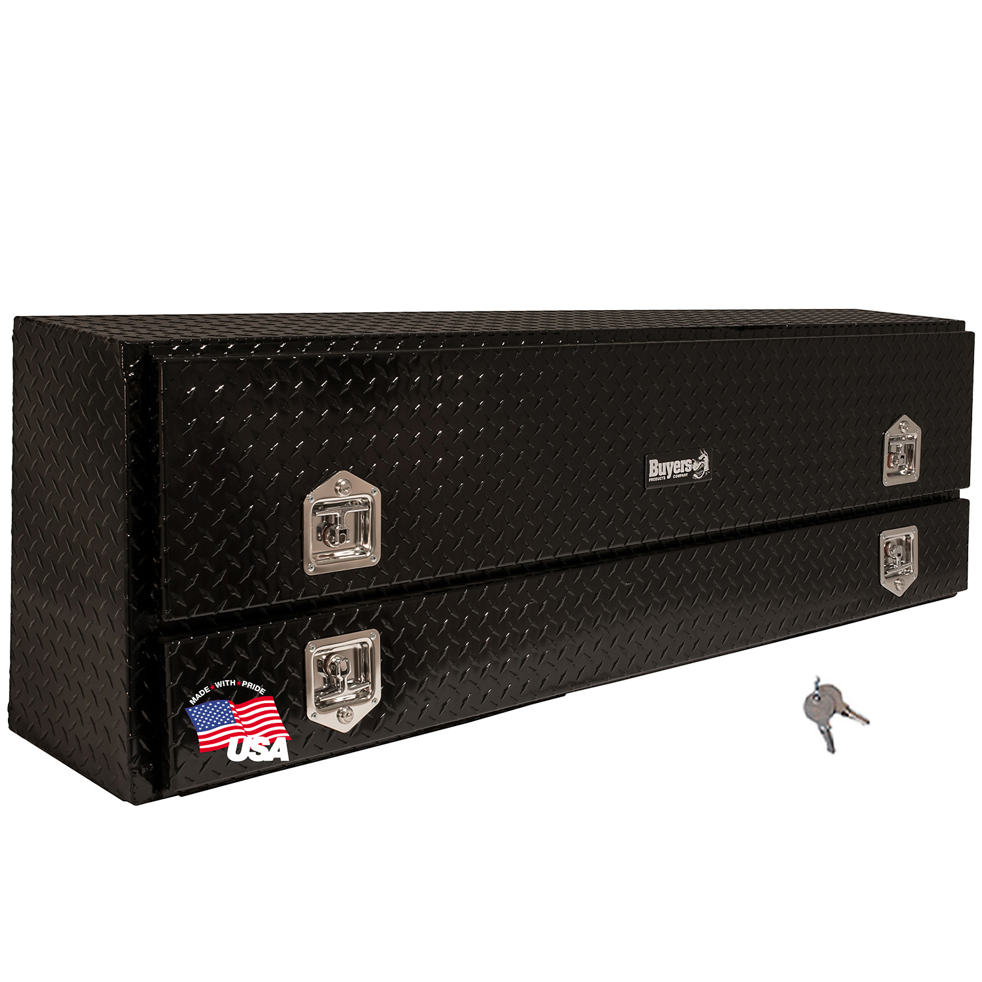 Buyers Products, 96x13x21 Truck Contractor Tool Topsider Job Box w Lower Door, Width 96 in, Material Aluminum, Color Finish Diamond Plate Glossy Black, Model# 1725660